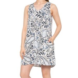 Lucky Brand Linen Dress in Blue and White Paisley Pattern